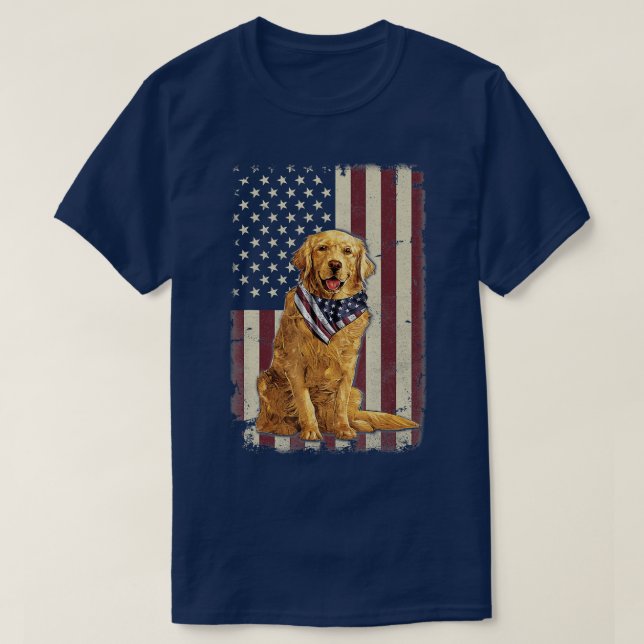 Camiseta Golden Retriever Bandera Estadounidense Bandana 4  (Diseño del anverso)