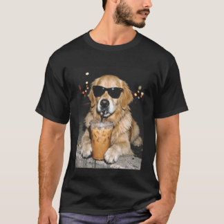 Camiseta Golden Retriever bebiendo café helado Perro divert