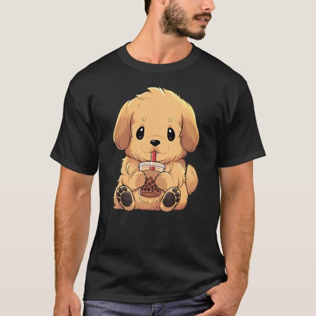 Camiseta Golden Retriever Boba Tea Bubble Tea Anime Kawaii  (Anverso)