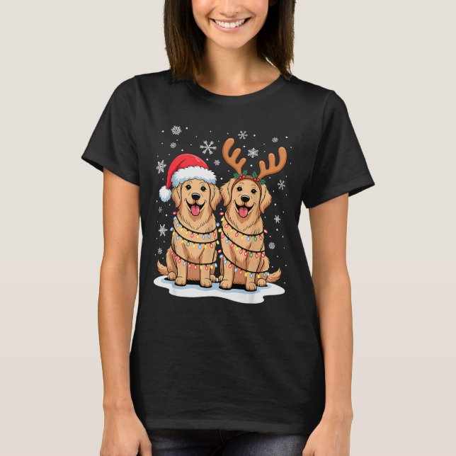 Camiseta Golden Retriever Christmas Santa Hat Reindeer Ligh (Anverso)