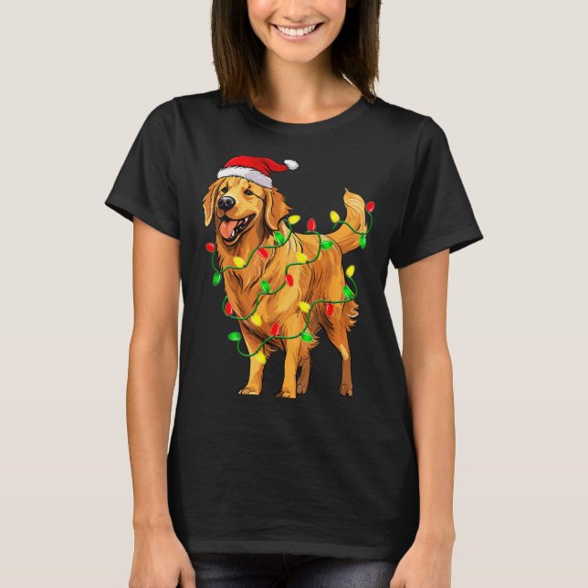 Camiseta Golden Retriever Christmas Santa Hat Tree Lights P (Anverso)