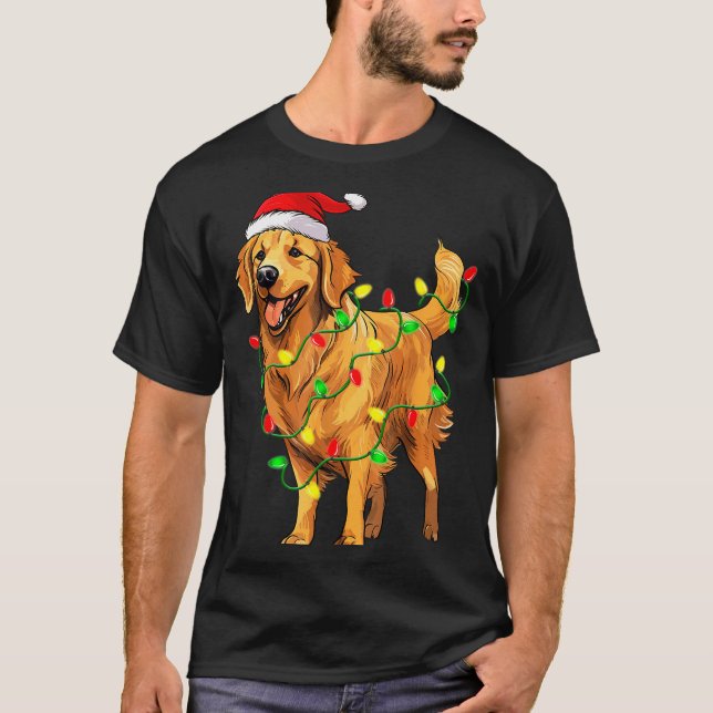 Camiseta Golden Retriever Christmas Santa Hat Tree Lights P (Anverso)
