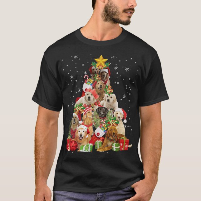 Camiseta Golden Retriever Christmas Tree Lights Funny Dog X (Anverso)
