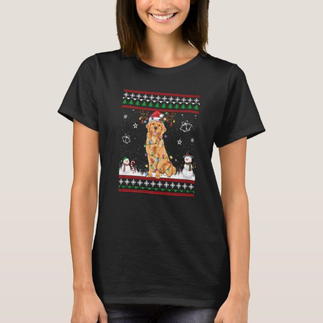 Camiseta Golden Retriever Christmas Tree Santa Hat Light Ug (Anverso)