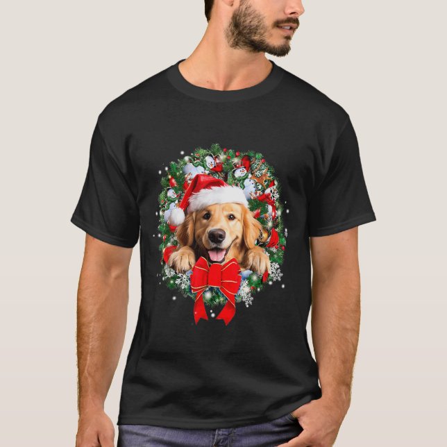 Camiseta Golden Retriever Christmas Wreath Decoration Xmas  (Anverso)