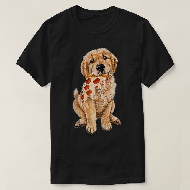 Camiseta Golden Retriever comiendo un cachorro de pizza con (Diseño del anverso)