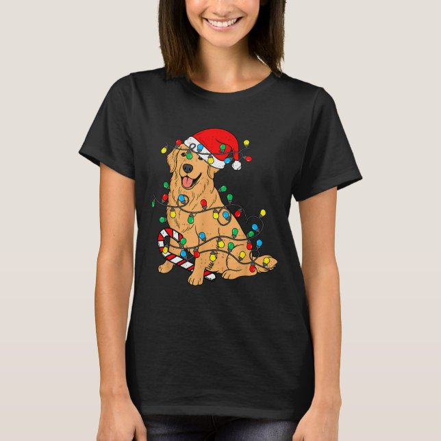 Camiseta Golden Retriever Dog Christmas Lights Xmas Pet Dog (Anverso)