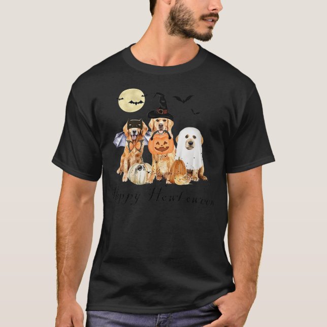 Camiseta Golden Retriever Dog Ghost Halloween Witch And Bat (Anverso)