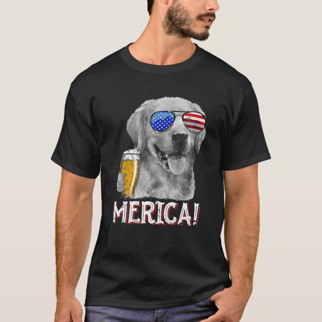 Camiseta Golden Retriever Dog Merica 4 de Julio Ame Patriót (Anverso)