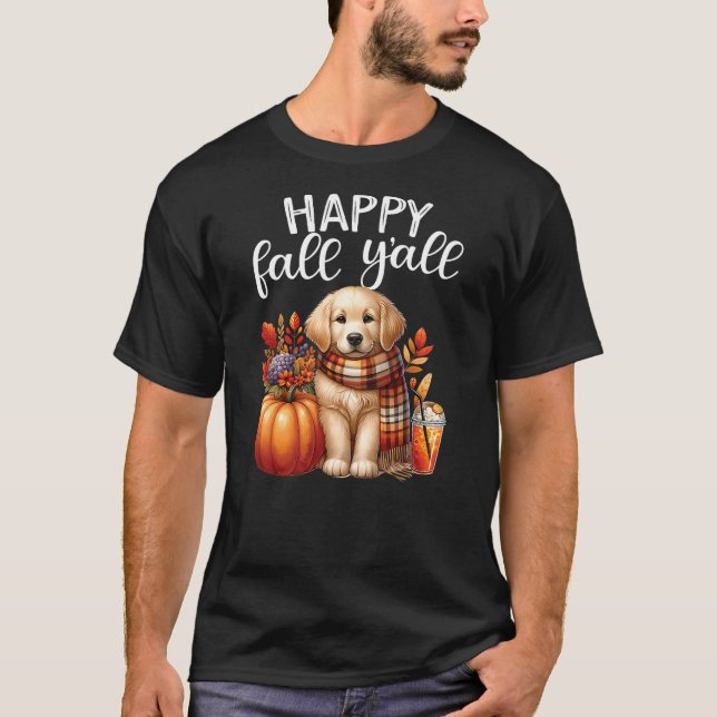 Camiseta Golden Retriever Dog pumpkin spice Happy Fall Yall (Anverso)