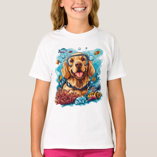 Camiseta Golden Retriever Dog Snorkeling Coral Reef (Anverso)