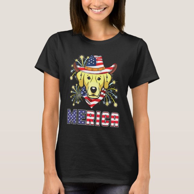 Camiseta Golden Retriever Dog Us Flag Gorra fuegos artifici (Anverso)