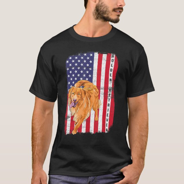 Camiseta Golden Retriever Dog US Flag Happy July 4th Americ (Anverso)
