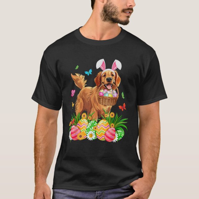 Camiseta Golden Retriever Dog With Bunny Ears Egg Basket Ea (Anverso)