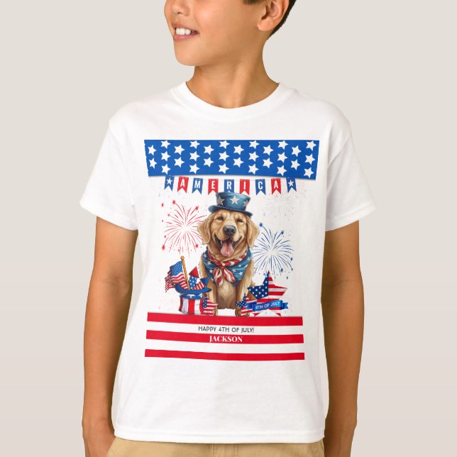 Camiseta Golden Retriever Feliz 4 De Julio De La Independen (Anverso)