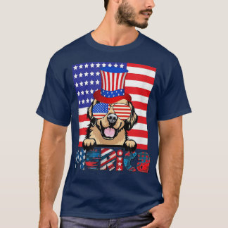 Camiseta Golden Retriever Happy 4 Of July American Flag
