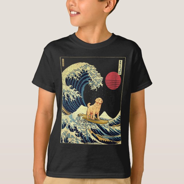 Camiseta Golden Retriever Japanese Kanagawa Wave Funny Surf (Anverso)