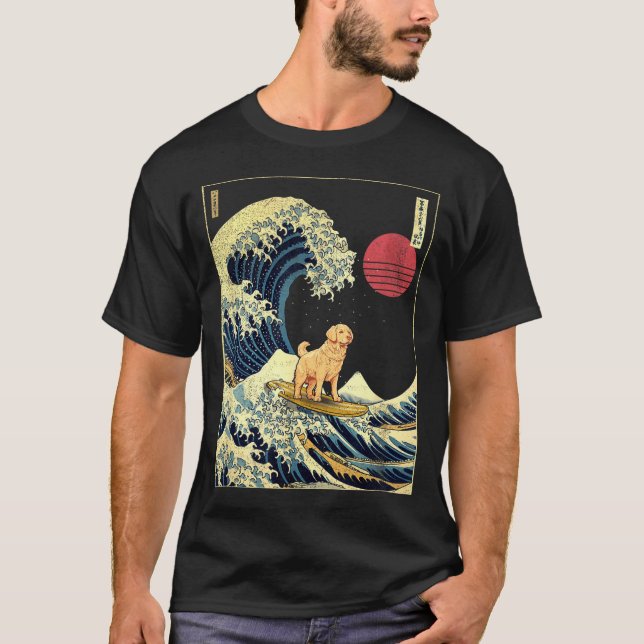 Camiseta Golden Retriever Japanese Kanagawa Wave Funny Surf (Anverso)