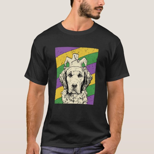 Camiseta Golden Retriever Jester Mardi Gras Dog Mom or Dad (Anverso)