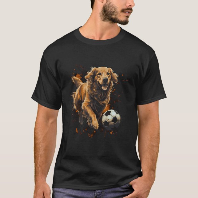 Camiseta Golden Retriever jugando al fútbol (Anverso)