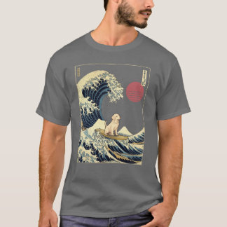 Camiseta Golden Retriever Kanagawa Ola de surf japonés chic
