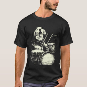 Camiseta Golden Retriever Lindo Tocando Batería Música Dive