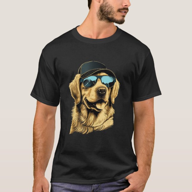Camiseta Golden Retriever llevando ilustracion de lentes de (Anverso)