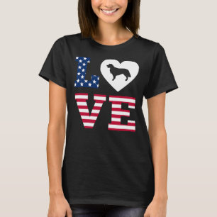 Camiseta Golden Retriever Love Heart American Flag