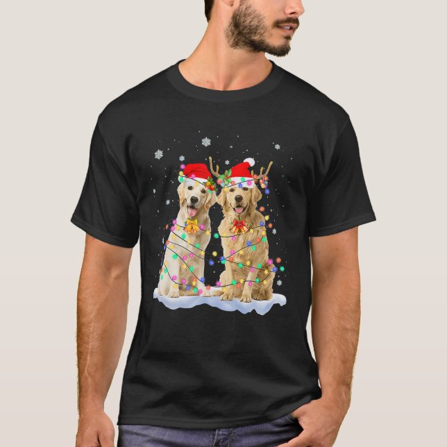 Camiseta Golden Retriever Navidades Santa Hat Reindeer Ligh (Anverso)