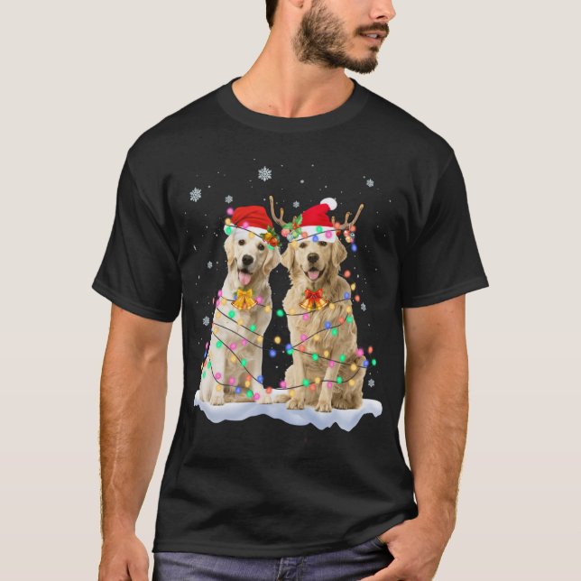 Camiseta Golden Retriever Navidades Santa Hat Reindeer Ligh (Anverso)