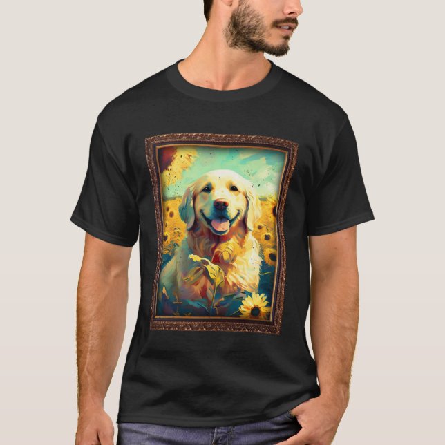 Camiseta Golden Retriever Painting Sunflower Flower Mom Wom (Anverso)