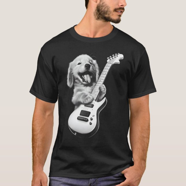 Camiseta Golden Retriever Puppy Tocando guitarra - Graciosa (Anverso)