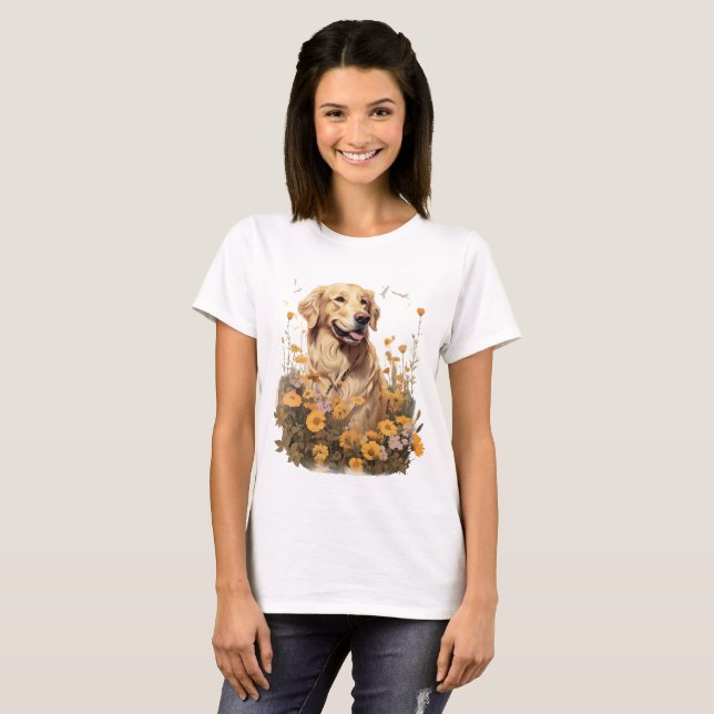 Camiseta Golden Retriever Rodeado de girasoles (Anverso completo)