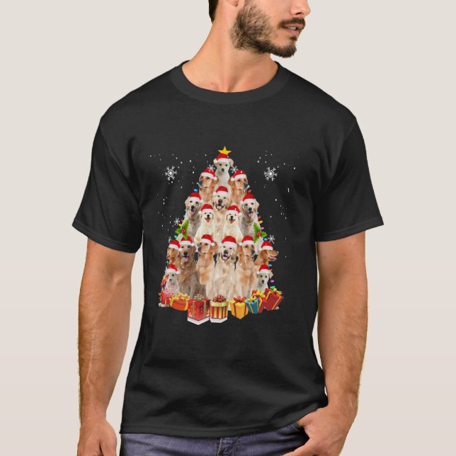 Camiseta Golden Retriever Santa Christmas Tree Lights (Anverso)