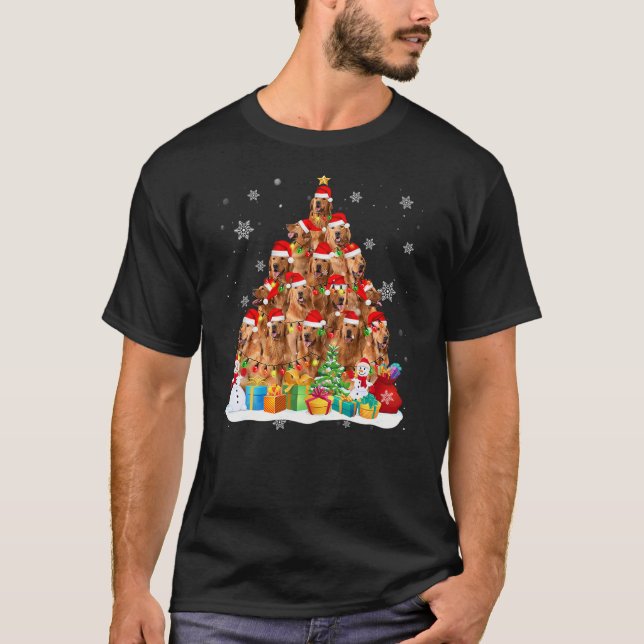 Camiseta Golden Retriever Santa Christmas Tree Lights Dog X (Anverso)