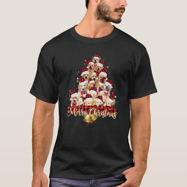 Camiseta Golden Retriever Santa Hat Dogs Red Buffalo Plaid  (Anverso)