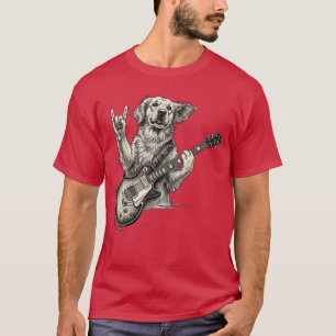 Camiseta Golden Retriever Tocando Guitarra Música Rock Perr