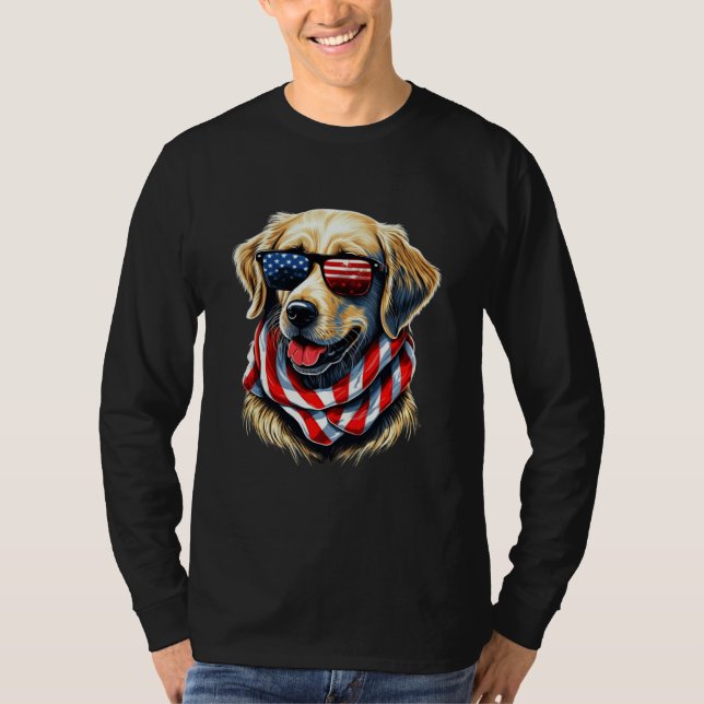 Camiseta Golden Retriever USA Patriotic Pup in Sunglasses (Anverso)