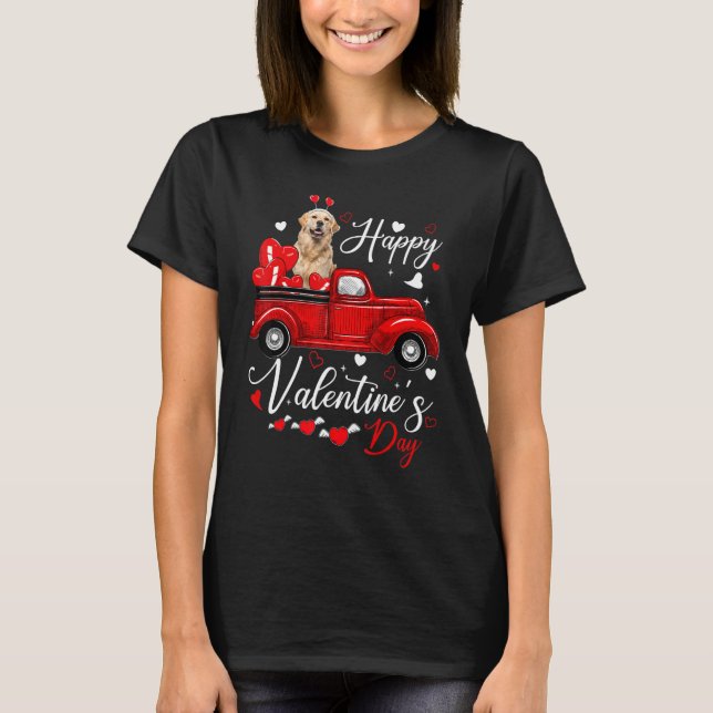Camiseta Golden retriever Valentine's Day Dogs Red Truck He (Anverso)