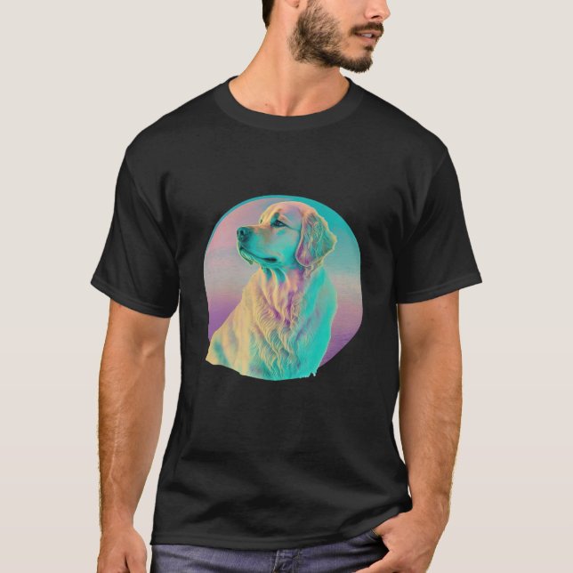 Camiseta Golden Retriever Vaporwave Retrowave Aesthetic  1 (Anverso)