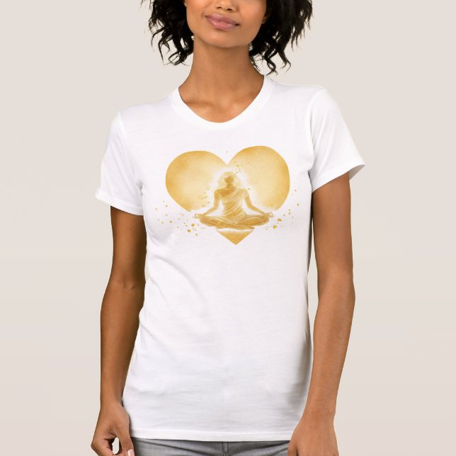 Camiseta Golden Self-Love Aura — Meditative Heart Glow (Anverso)
