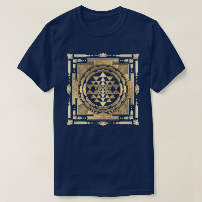 Camiseta GOLDEN SRI YANTRA fondo de carbón profundo (Diseño del anverso)