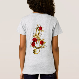 Camiseta Golden Treble Clef con flores Rosas