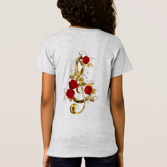 Camiseta Golden Treble Clef con flores Rosas (Reverso)