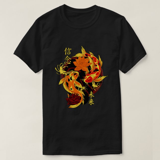 Camiseta Golden Yakuza Tattoos japoneses Koi Fish Pond Flor (Diseño del anverso)