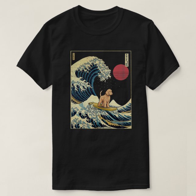 Camiseta Goldendle Japonés Kanagawa Wave Funny Surf Dog (Diseño del anverso)