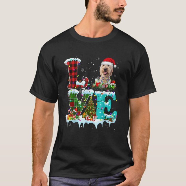 Camiseta Goldendoodle Árbol de Navidad Luz Pajama Perro Nav (Anverso)