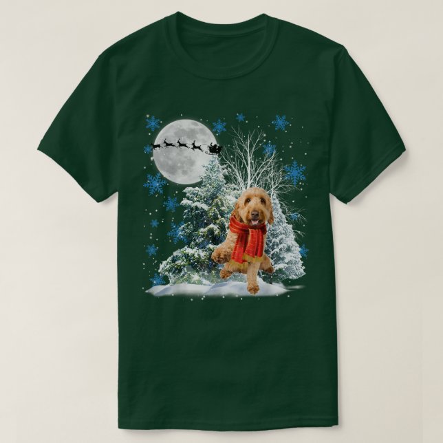 Camiseta Goldendoodle Bajo La Nieve Luna Navidades Pajama (Diseño del anverso)