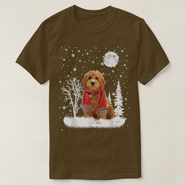 Camiseta Goldendoodle Bajo La Nieve Luna Navidades Pajama (Diseño del anverso)