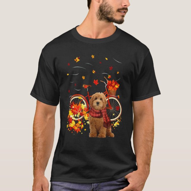 Camiseta Goldendoodle Bike Autumn Dog Leaf Fall Fall Y'all (Anverso)